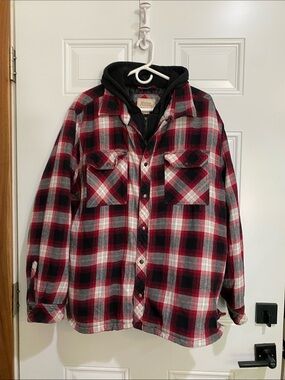 Boston Traders Red Black White Plaid Hooded Shirt Jacket